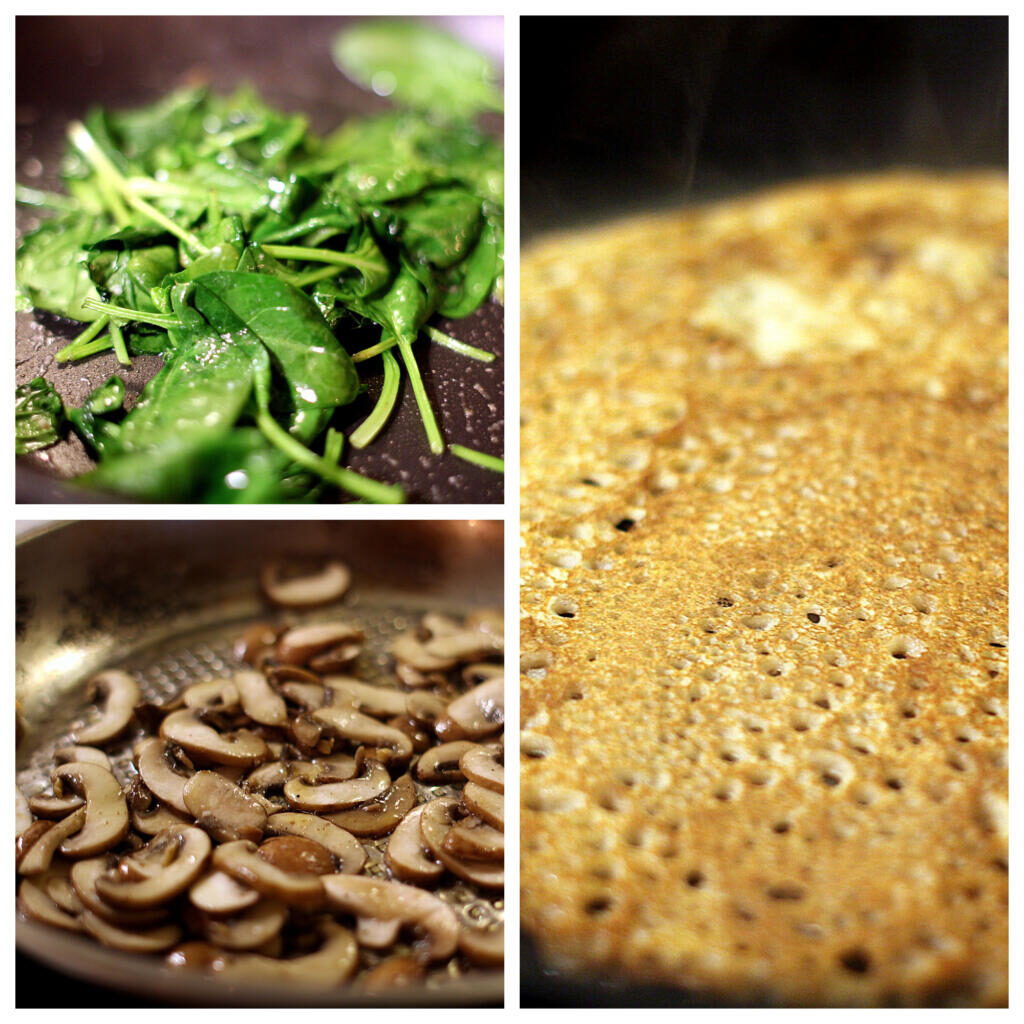 Opskrift på boghvedepandekager med feta, spinat, champignon og valnødder